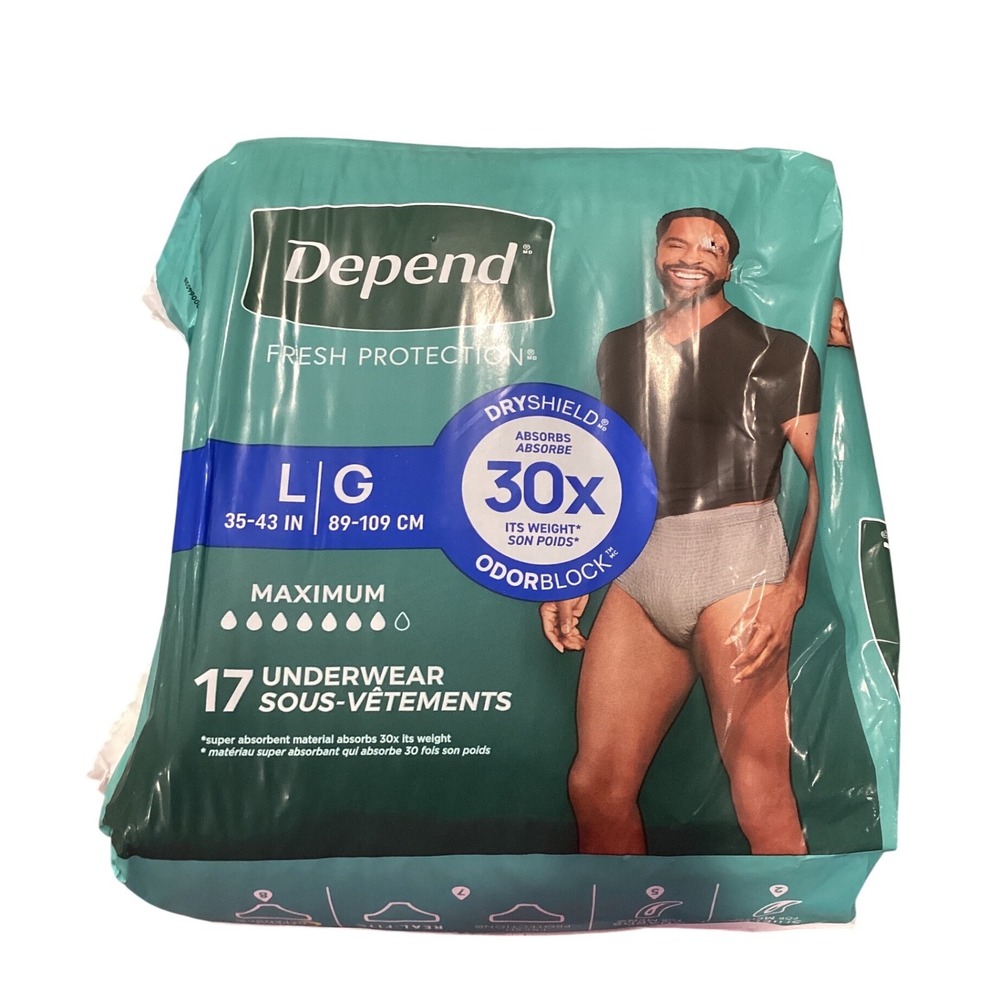 Depend Fresh Protection Men Incontinence Underwear Maximum Large 17 Count‎ Grey